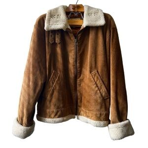 Vintage Brown Leather Suede Sherpa Cowboy Bomber Jacket Berman Buckskin Men’s L